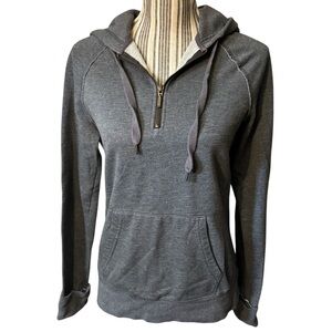 Merona Hoodie Small Charcoal Gray Pullover Cotton Poly Long Slvs 1/4 Zip Pocket